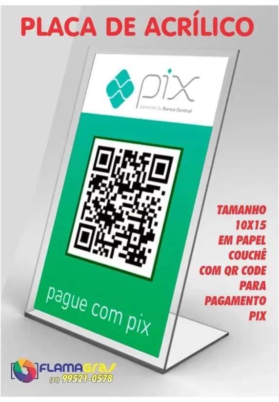 Placa de acrílico com QR Code para pagamento Pix